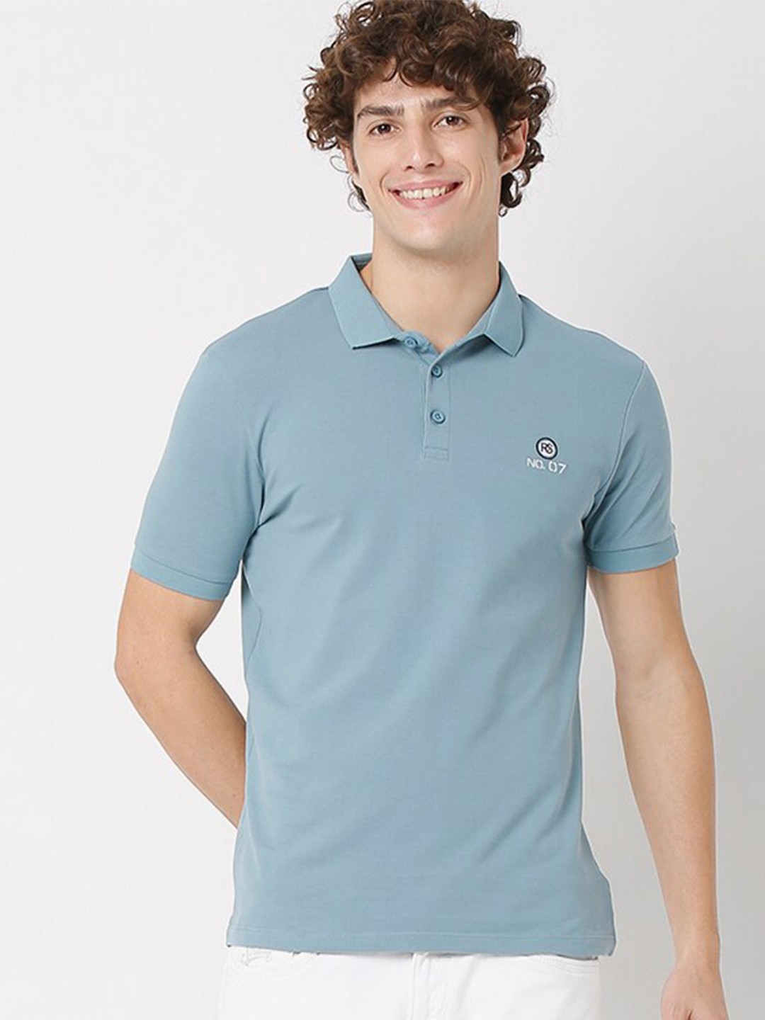 

Rex Straut Jeans Men Blue Polo Collar Slim Fit T-shirt