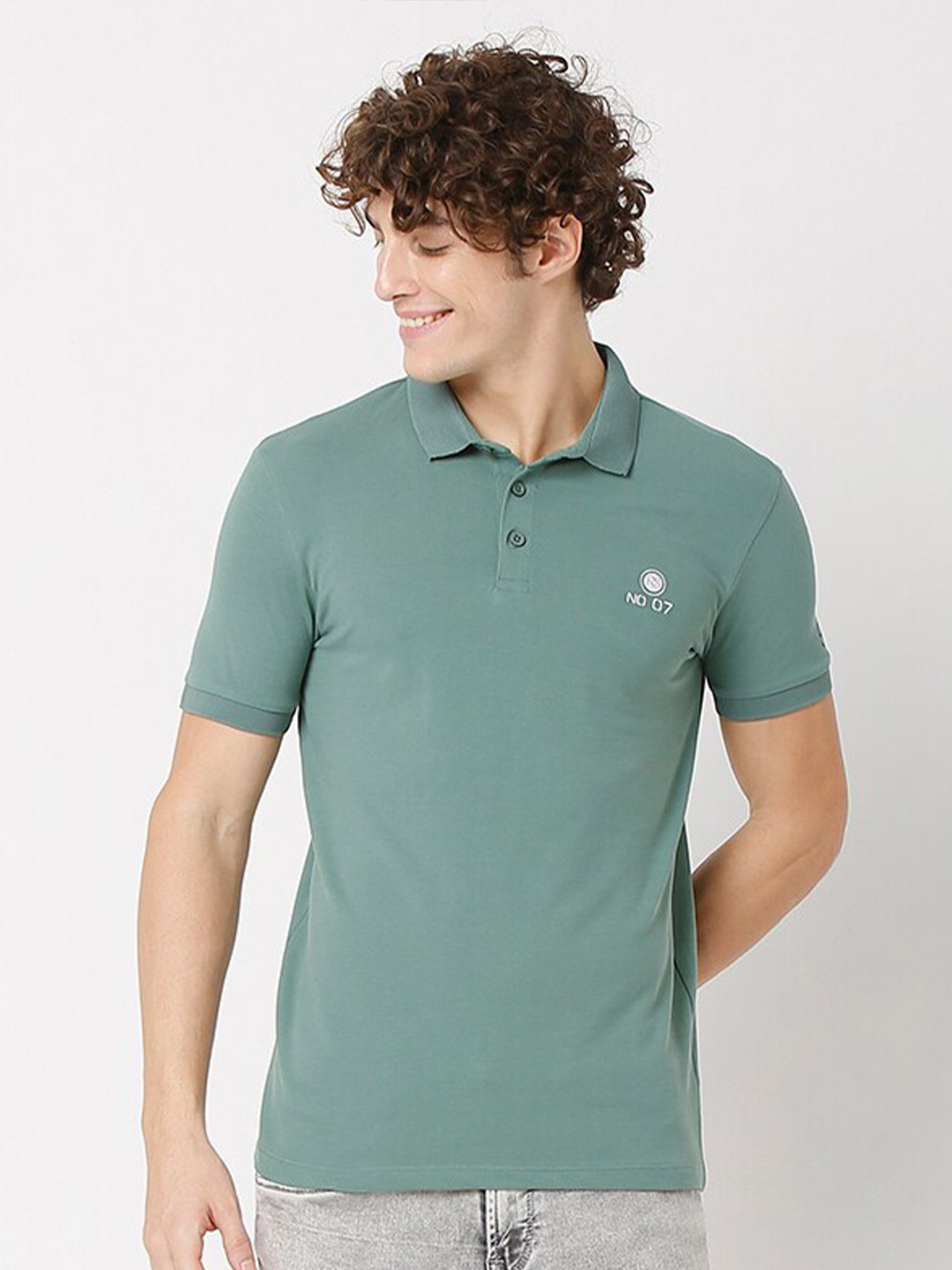 

Rex Straut Jeans Men Teal Polo Collar Slim Fit T-shirt