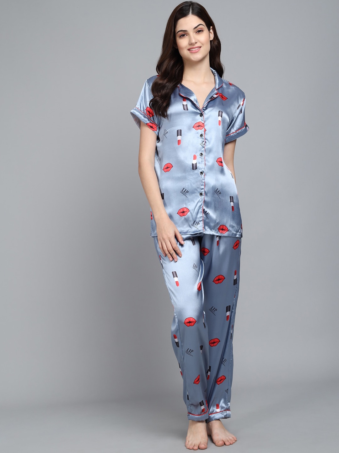 

SEPHANI Women Blue & Red Printed Night suit