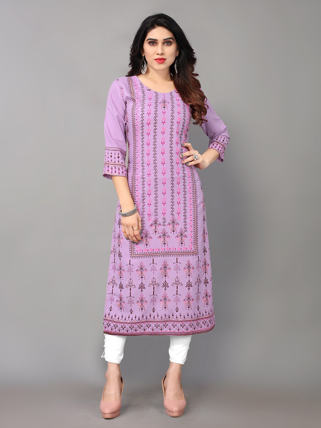 

Mclothings Women Purple Ethnic Motifs Printed Kurta