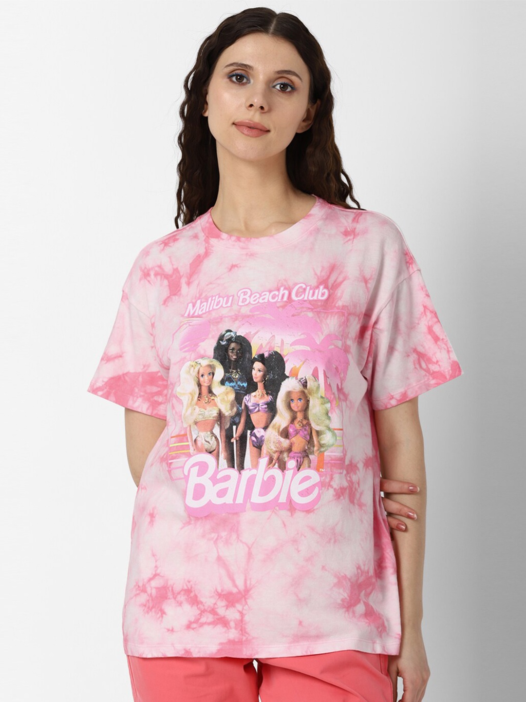 

FOREVER 21Women Tie And Dye Graphic Printed Pink Top