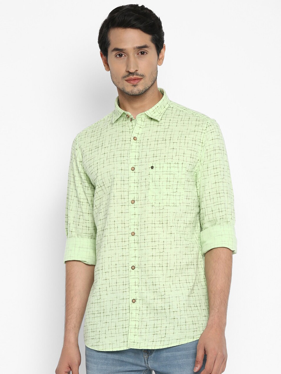 

Turtle Men Green Slim Fit Printed Casual Shirt