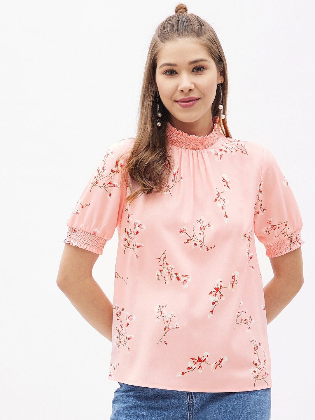 

Harpa Women Pink Floral Print Smoked Top