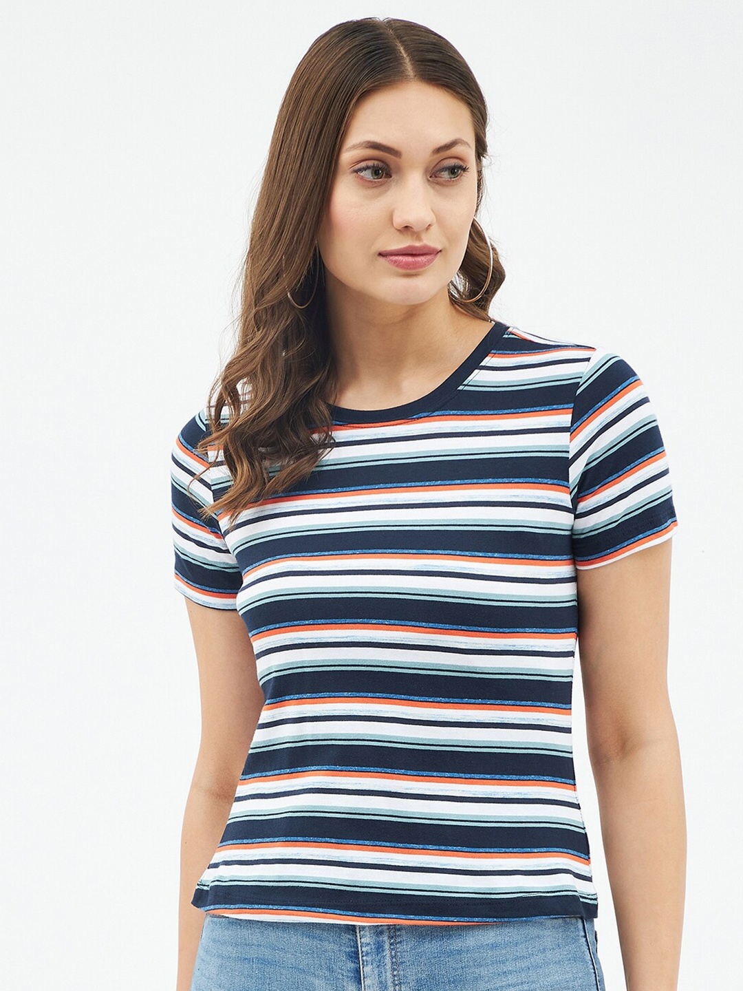 

Harpa Women Navy Blue & White Striped T-shirt