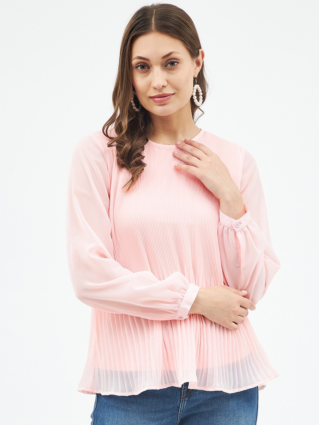 

Harpa Women Rose Accordion Pleated Georgette Top
