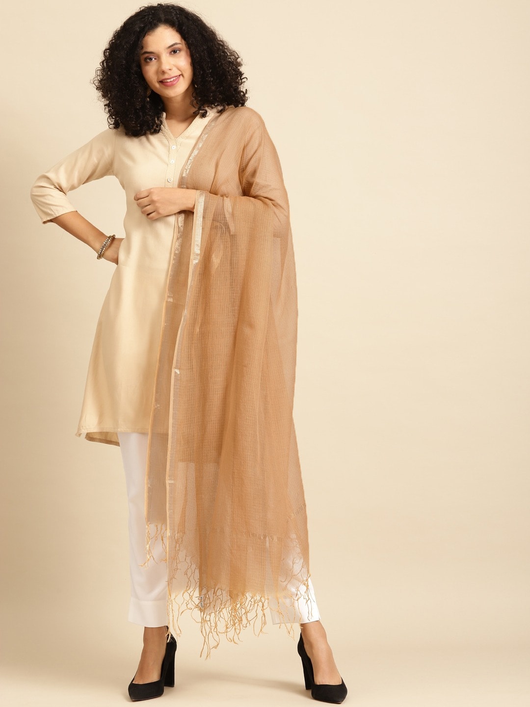 

anayna Beige Checked Dupatta