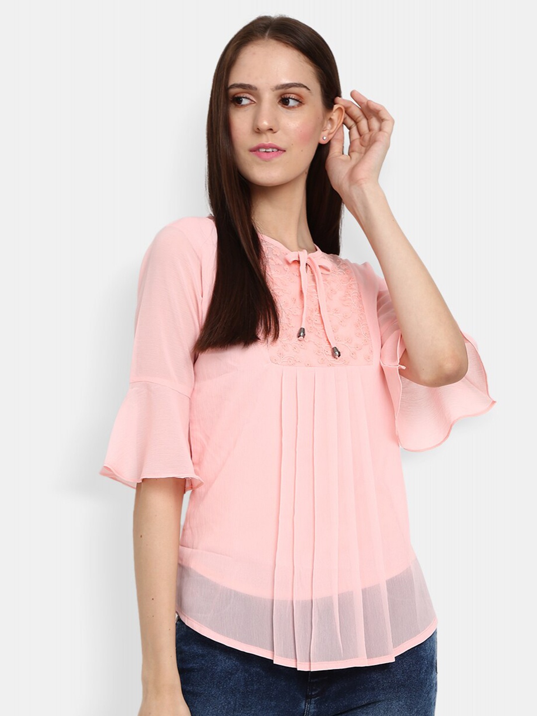 

V-Mart Womens Peach-Coloured Tie-Up Neck Top