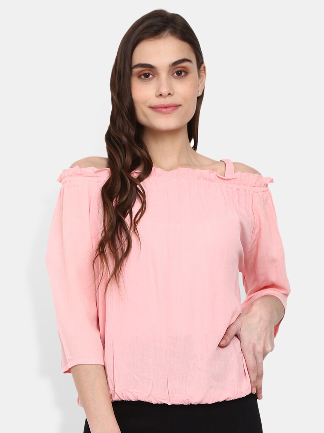 

V-Mart Womens PeachColoured OffShoulder Top, Peach