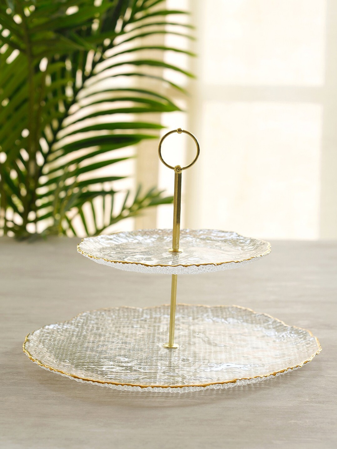 

Pure Home and Living Transparent & Gold-Toned Glass Cake Stand