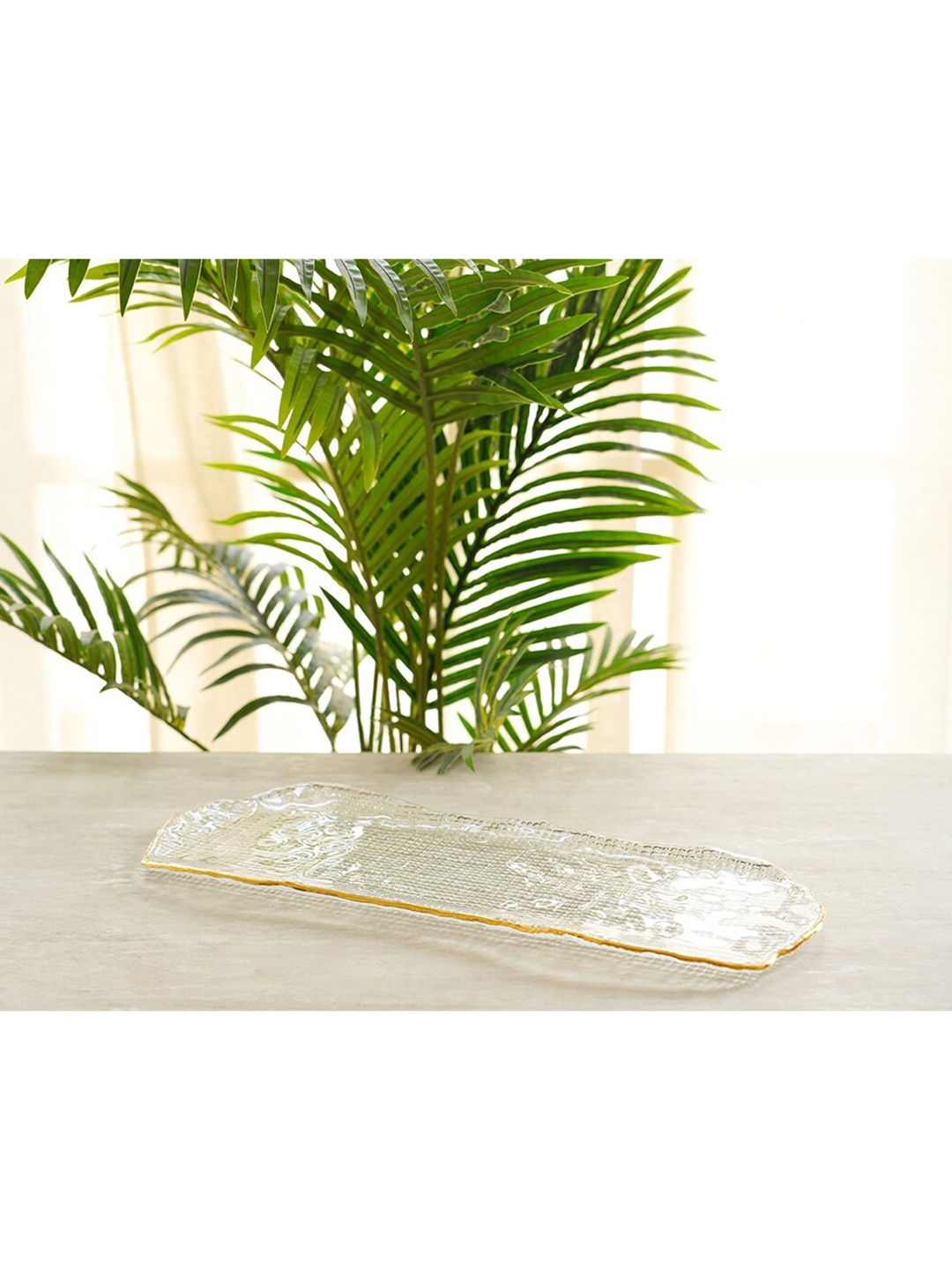 

Pure Home and Living Transparent & Gold-Toned Textured Glass Tray