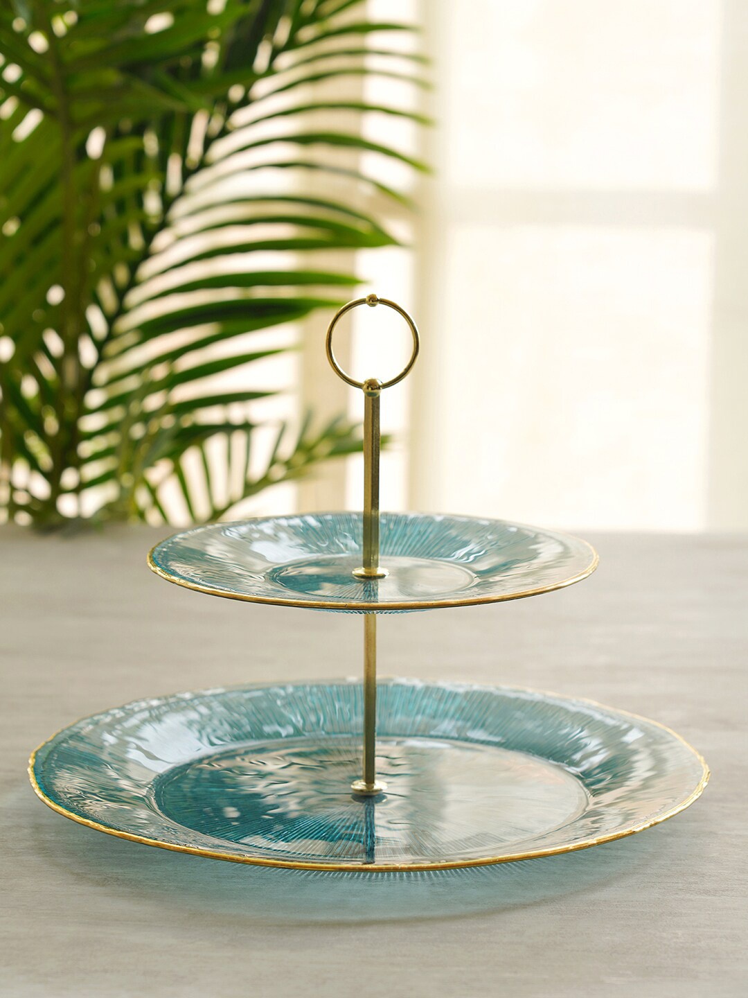 

Pure Home and Living Blue & Gold-Toned Textured Glass Cake Stand