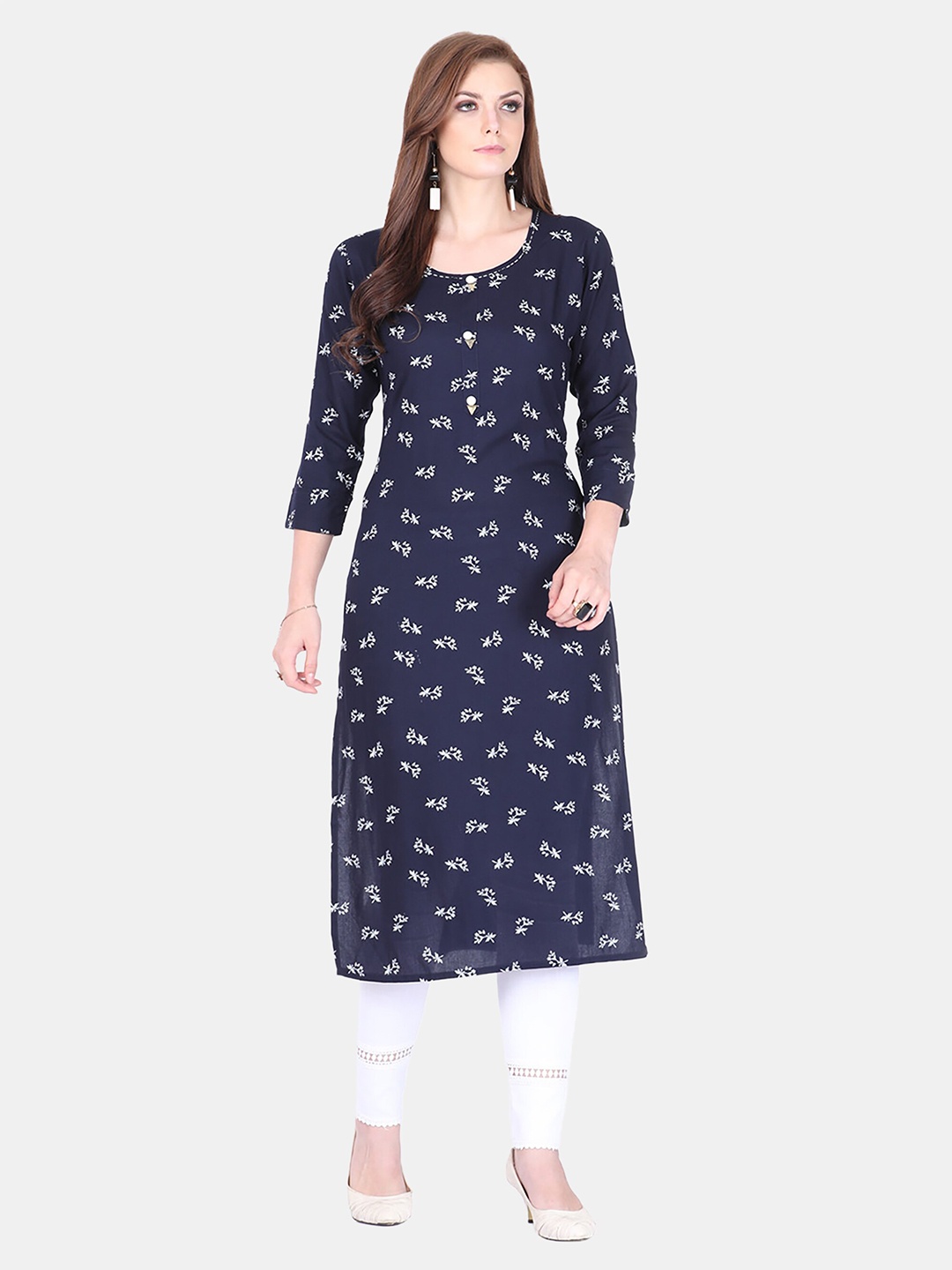 FEMMIBELLA Women Blue & White Ethnic Motifs Printed Kurta