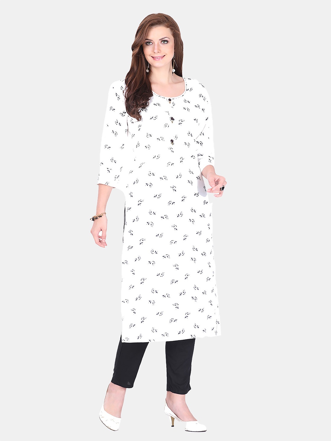 

FEMMIBELLA Women White & Black Floral Printed Kurta