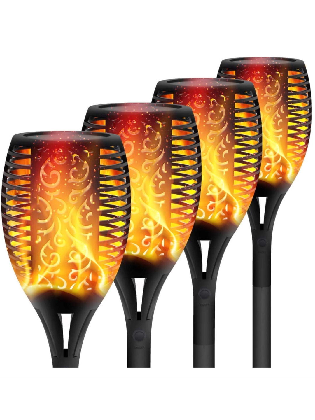 

XERGY Set Of 4 Black 5.5W Solar 96LED Mashaal Flame Outdoor Lamps, Off white