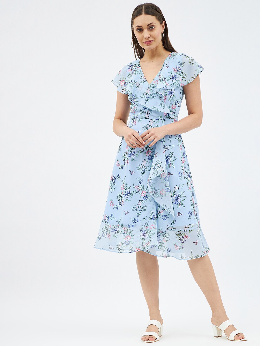 

Harpa Womens Blue Floral Georgette Dress