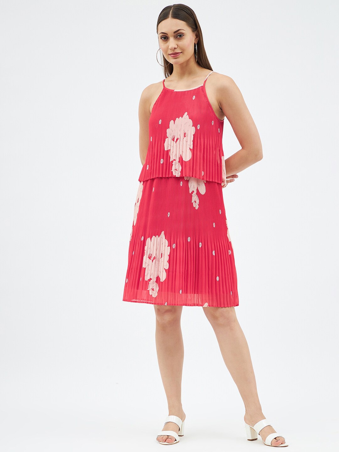 

Harpa Red Floral Georgette A-Line Dress