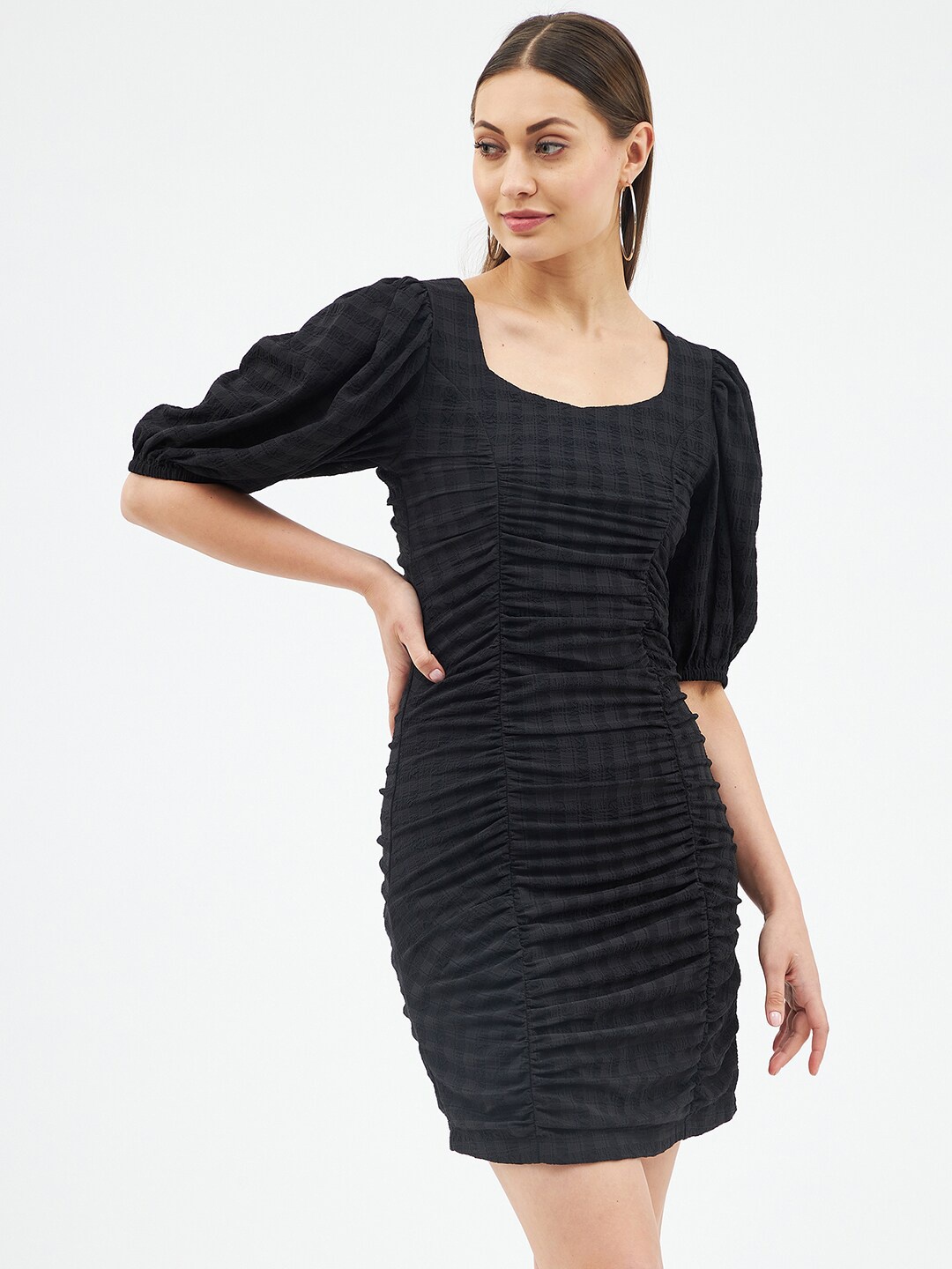 

Harpa Black Checked Bodycon Dress