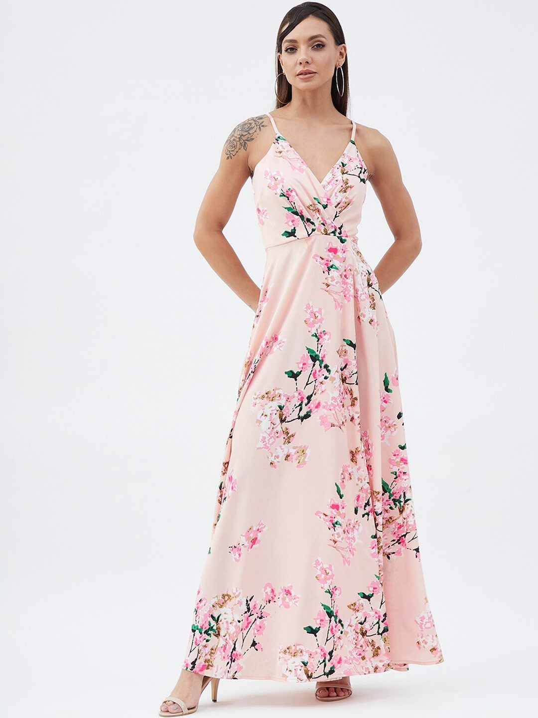 

Harpa Pink Floral Crepe Maxi Dress
