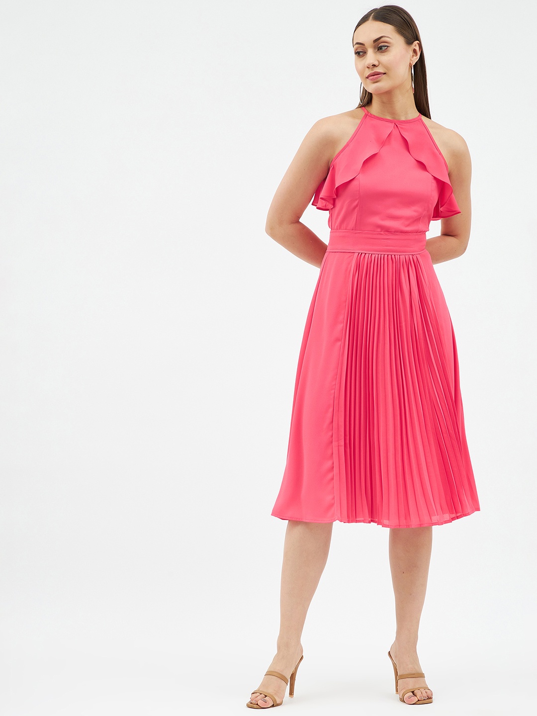 

Harpa Women Pink Halter Neck A-Line Dress