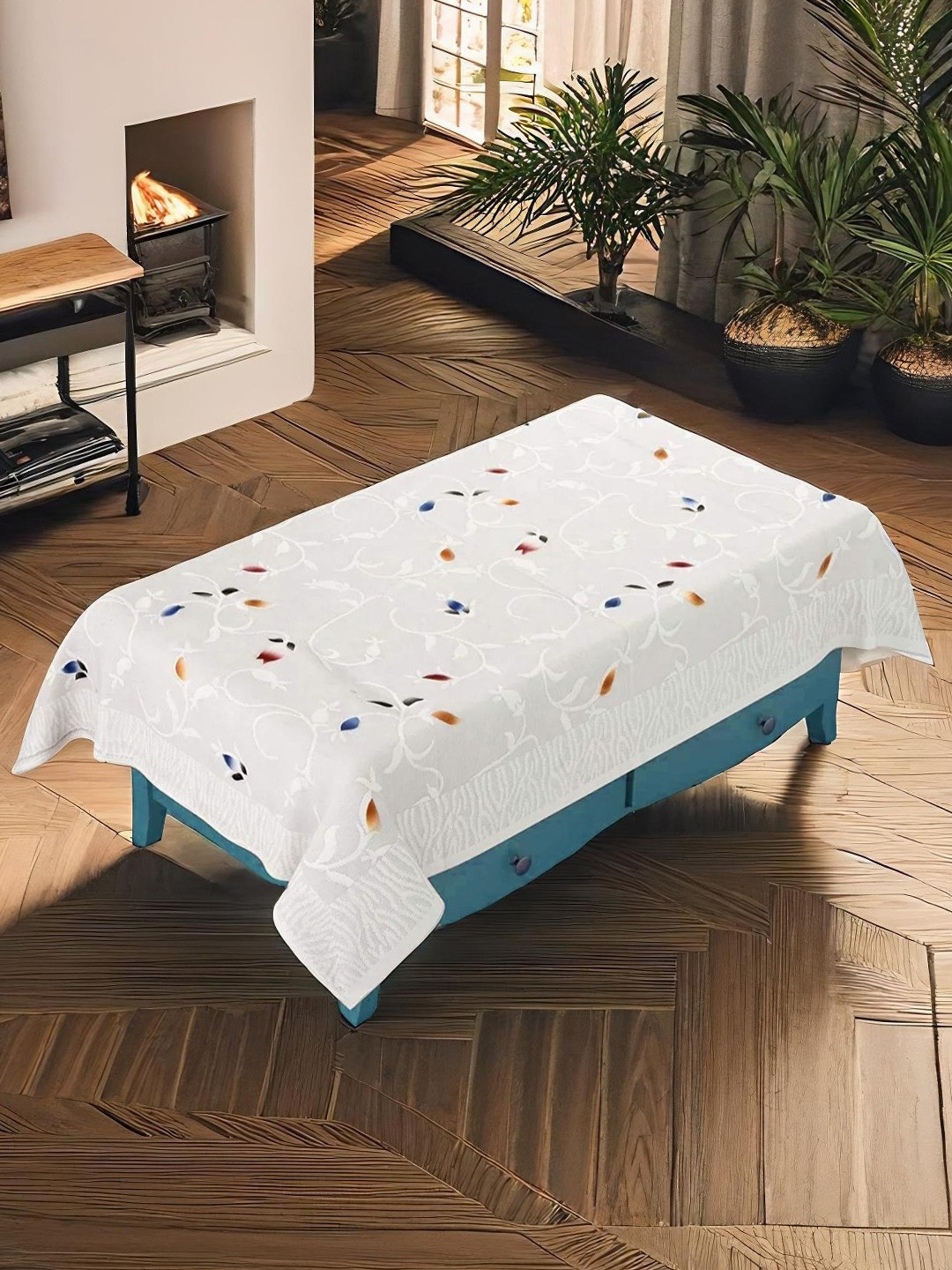 

WEAVERS VILLA White Printed 4 Seater Cotton Net Center Table Cover