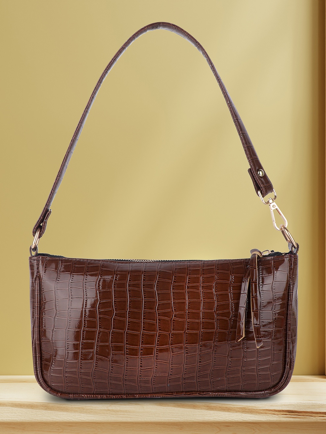 

LEKHX Brown Textured PU Structured Handheld Bag