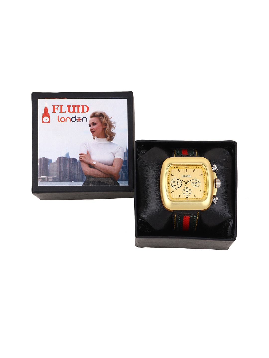 

FLUID Men Gold-Toned Dial & Multicoloured Leather Straps Digital Watch