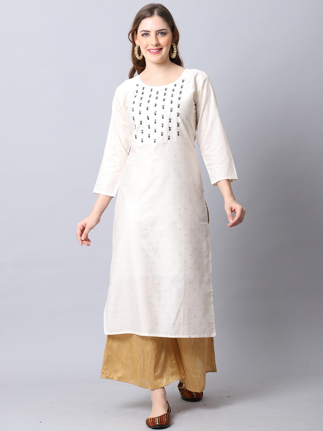 

Rajnandini Women Off White Chanderi Kurta