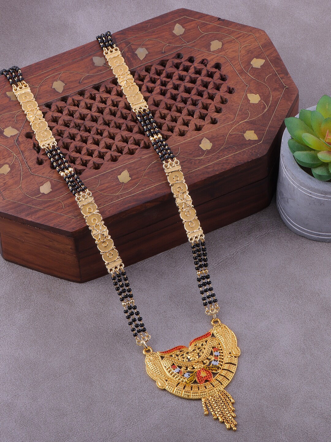 

Brandsoon Gold-Plated Black Beaded Mangalsutra