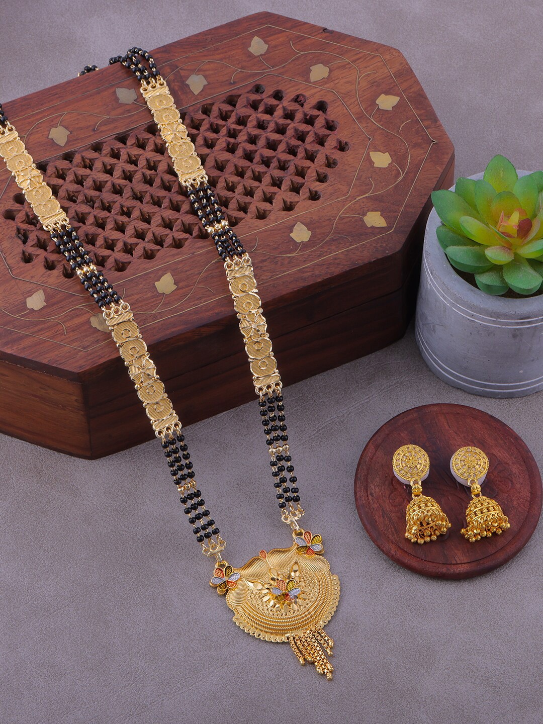 

Brandsoon Gold-Plated Black Beaded Mangalsutra