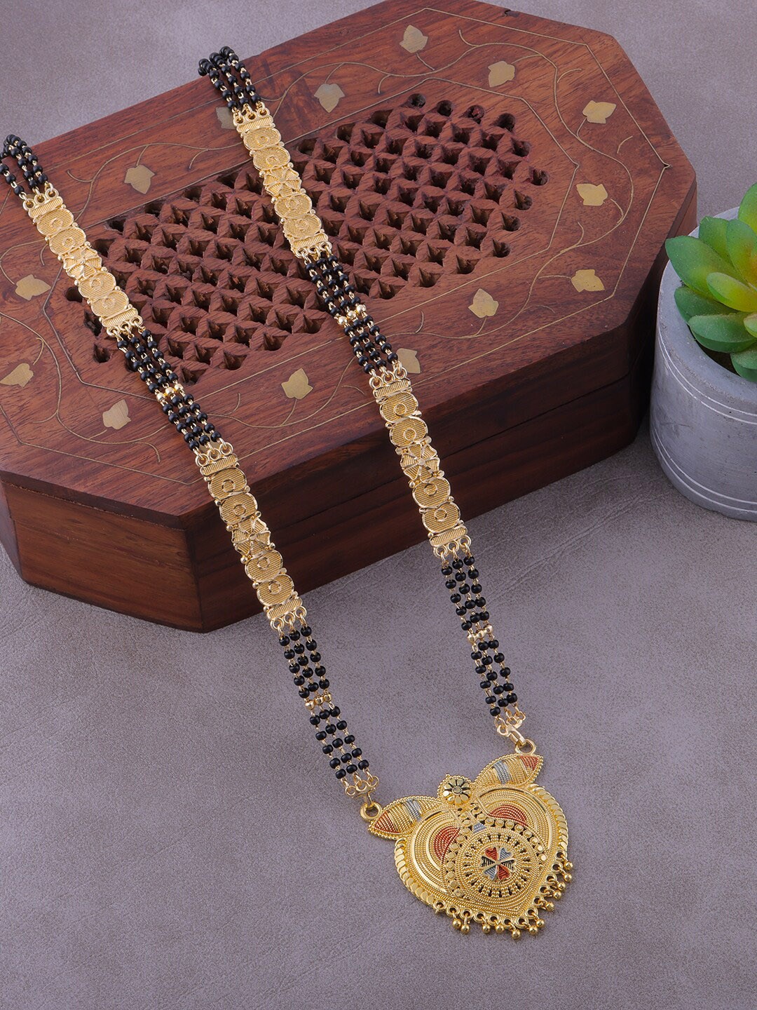 

Brandsoon Gold-Plated Black Beaded Mangalsutra