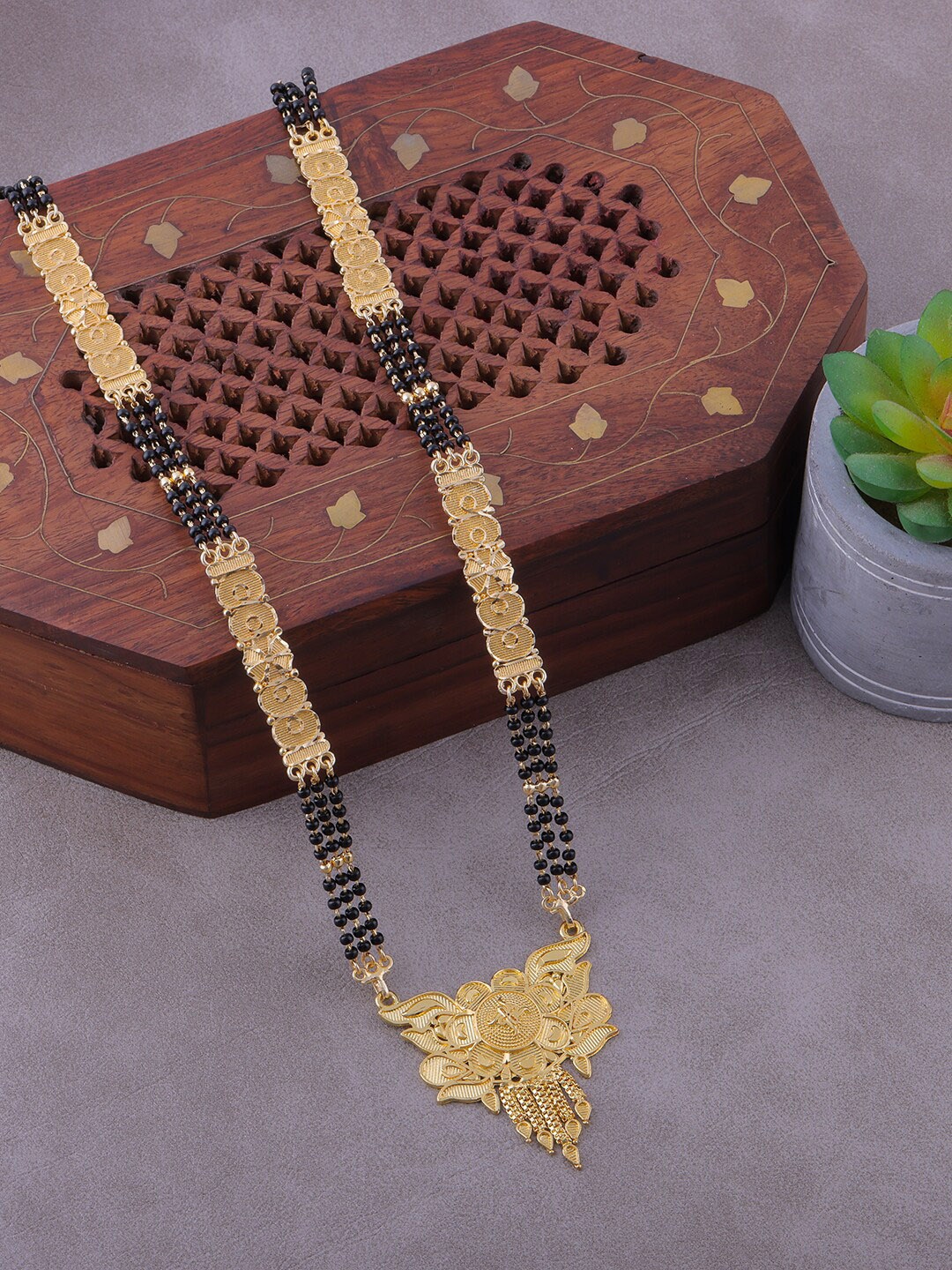 

Brandsoon Gold-Plated & Black Beaded Mangalsutra