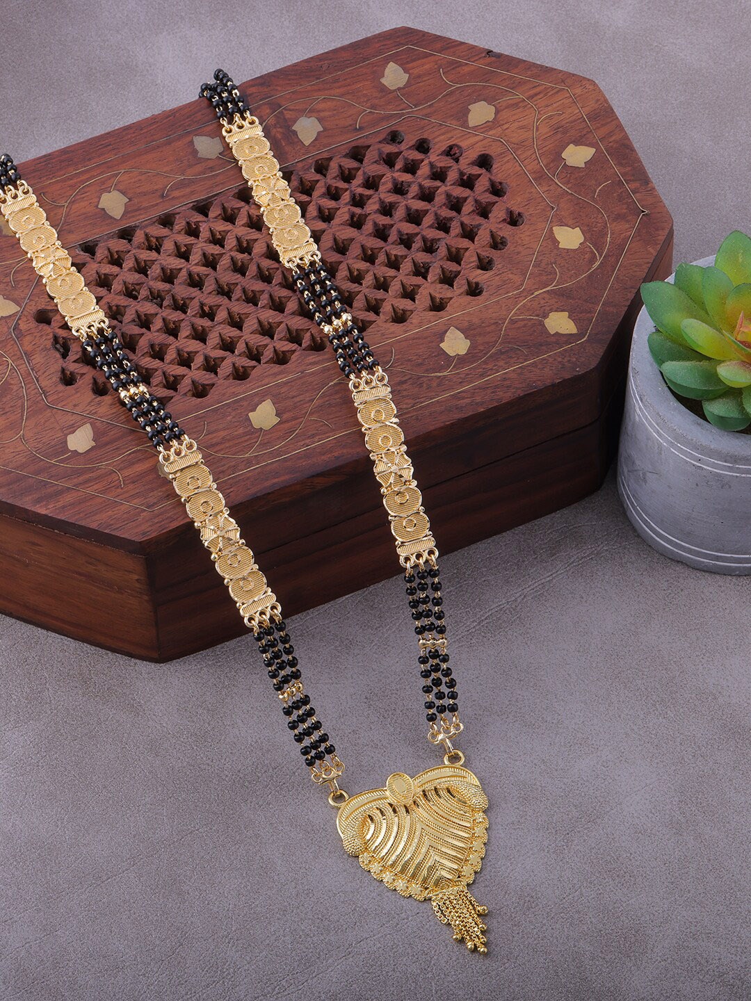 

Brandsoon Gold-Plated & Black Beaded Mangalsutra