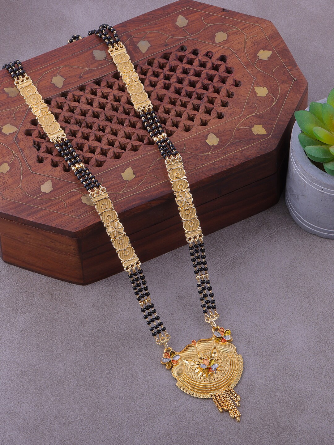 

Brandsoon Gold-Plated & Black Beaded Mangalsutra