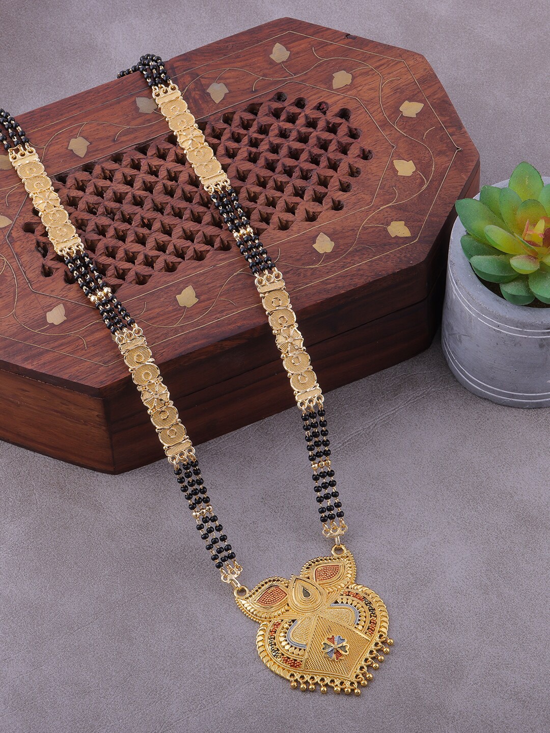 

Brandsoon Women Gold-Plated & Black Beaded Mangalsutra