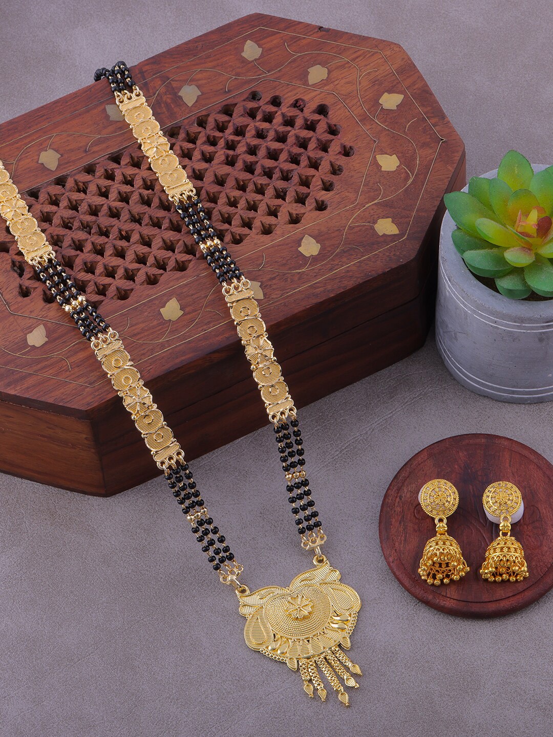 

Brandsoon Gold-Plated Black Beaded Mangalsutra