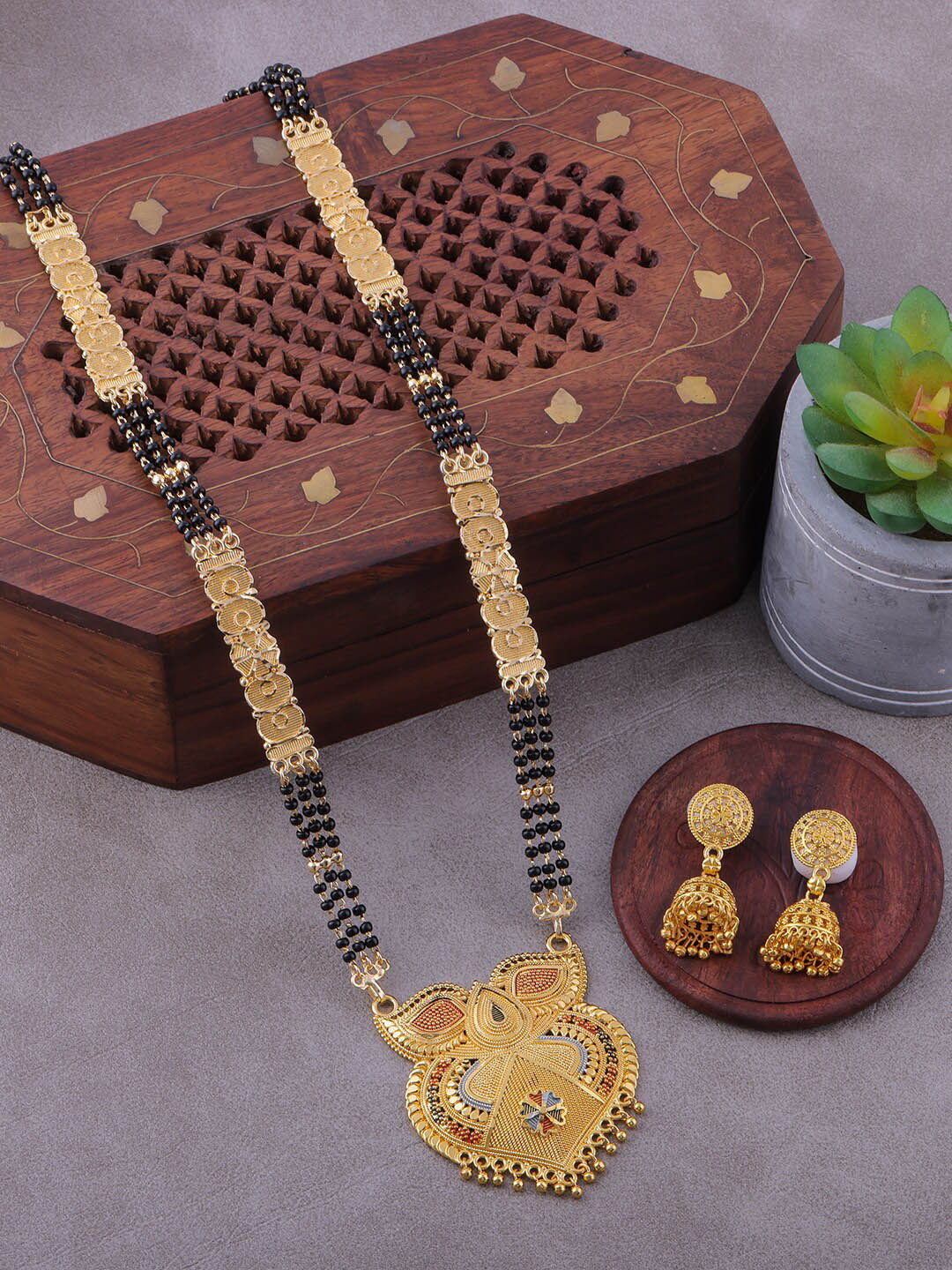 

Brandsoon Gold-Plated Black Beaded Mangalsutra