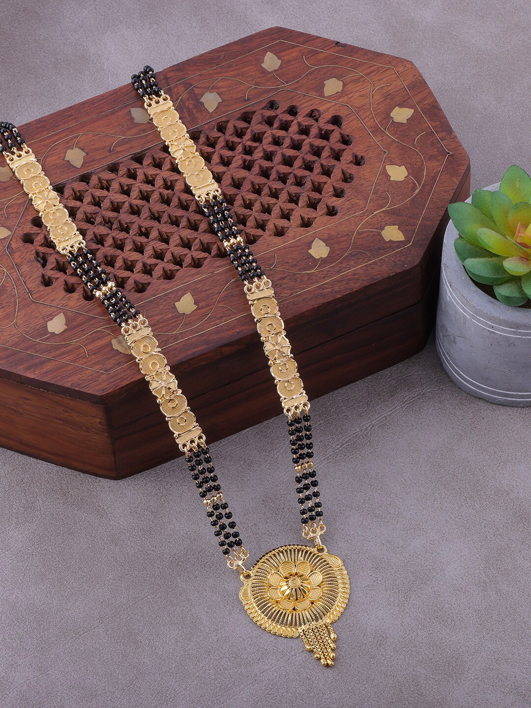 

Brandsoon Gold-Plated & Black Beaded Mangalsutra