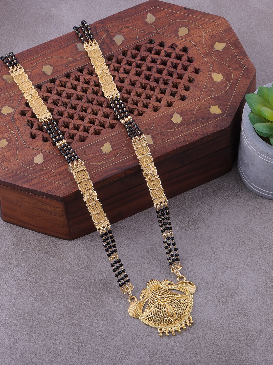 

Brandsoon Gold-Plated & Black Beaded Mangalsutra