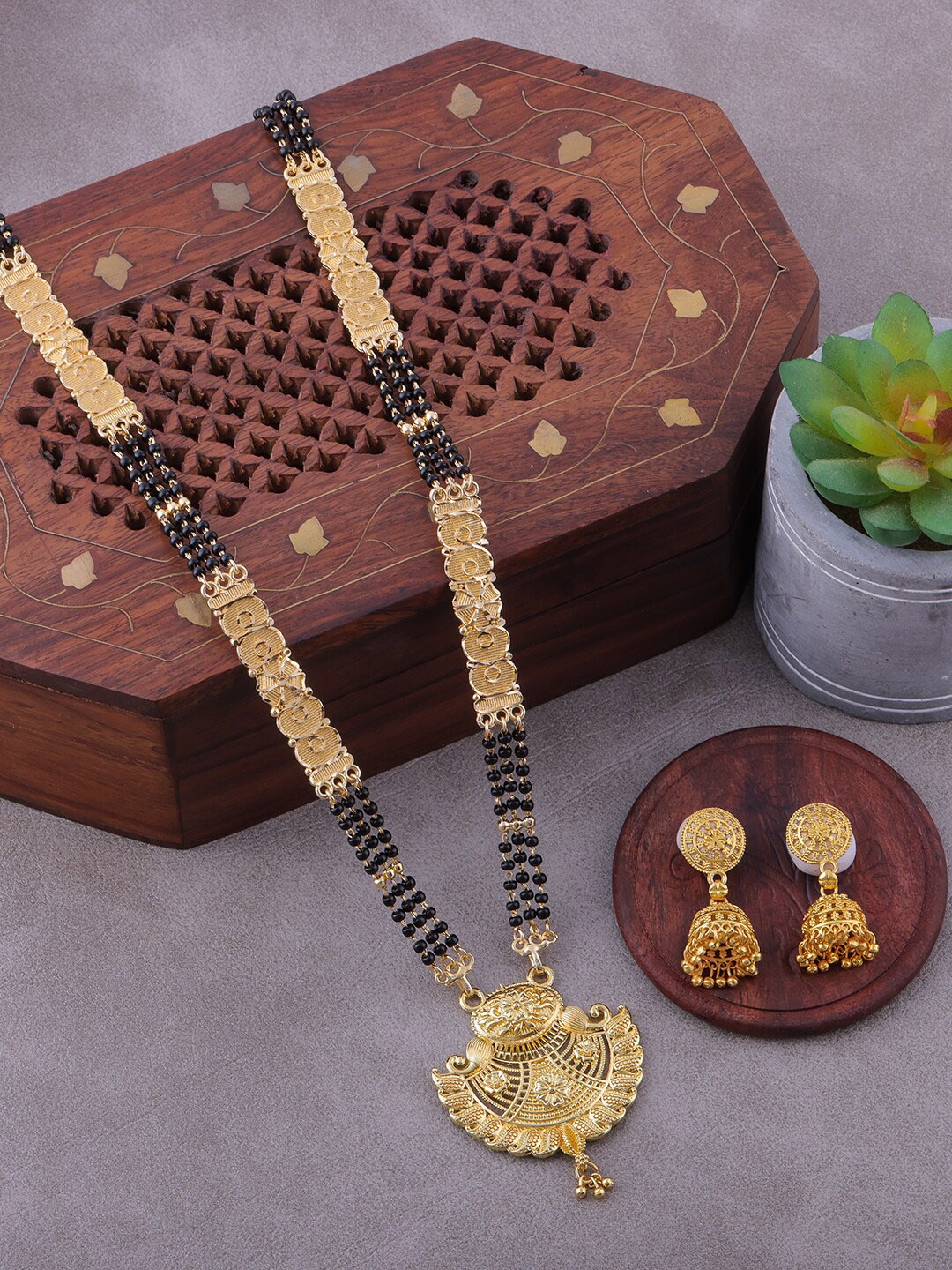 

Brandsoon Gold-Plated Black Beaded Mangalsutra