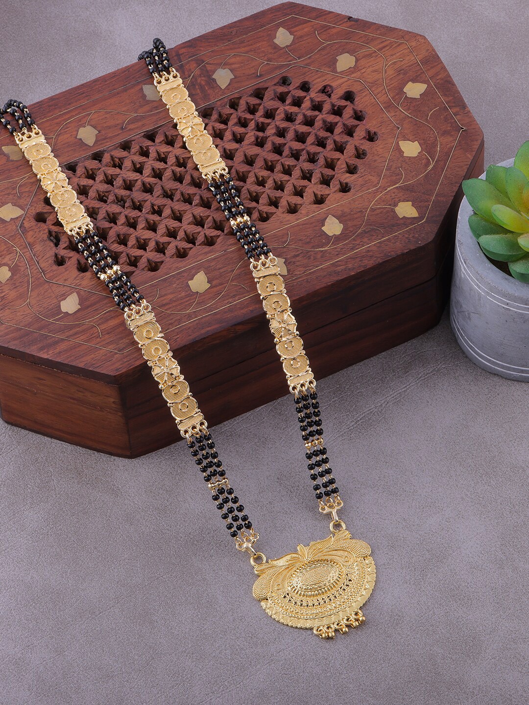 

Brandsoon Gold-Plated & Black Beaded Mangalsutra