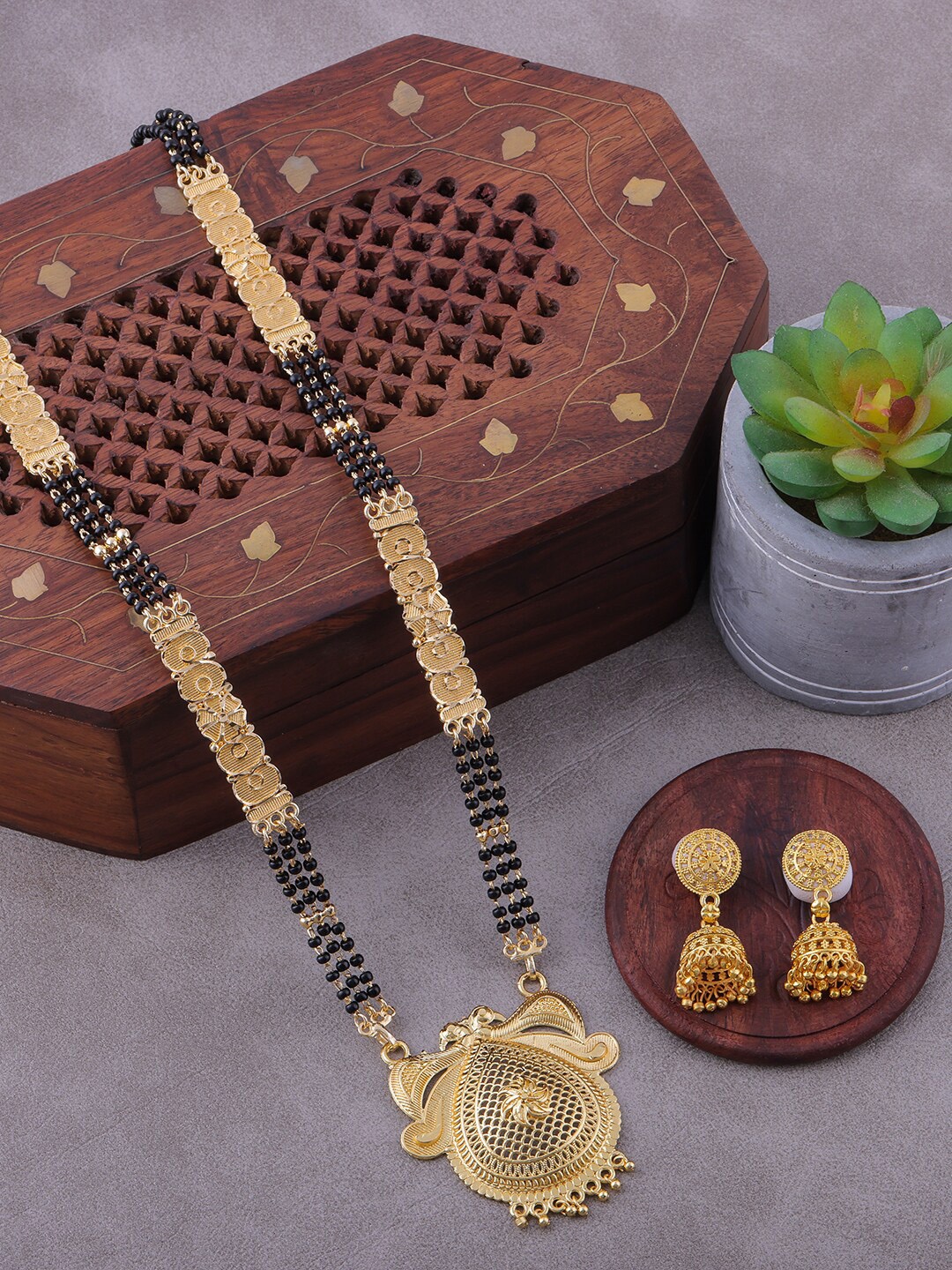 

Brandsoon Women Gold-Plated & Black Beaded Mangalsutra