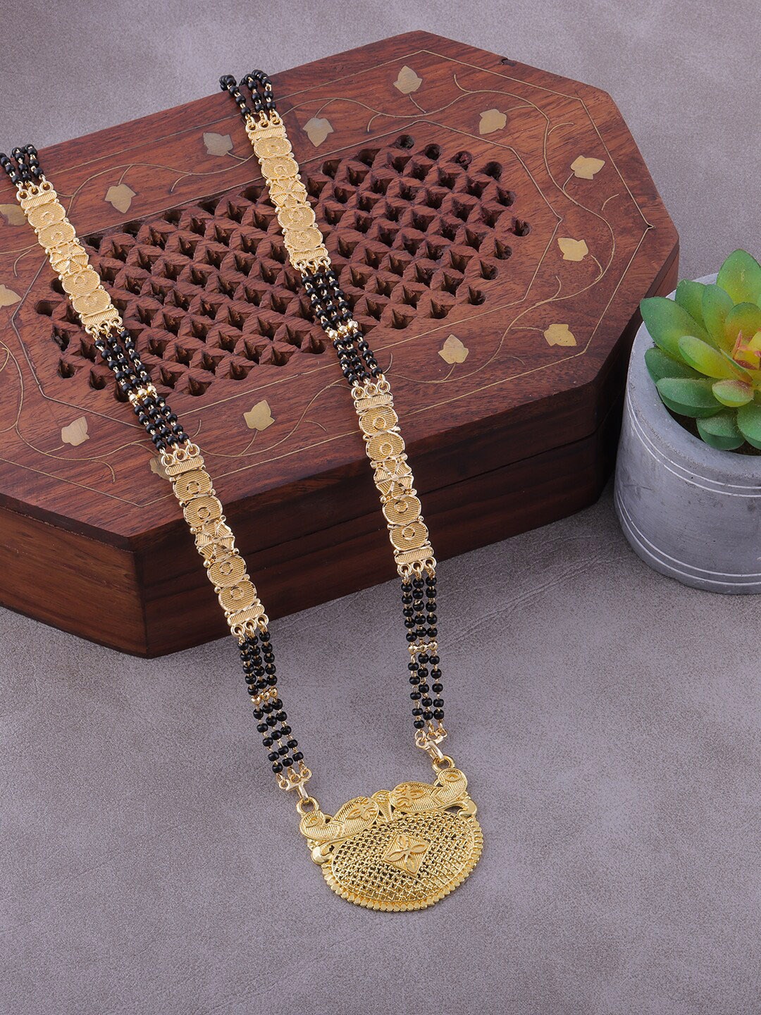 

Brandsoon Gold-Plated Black Beaded Mangalsutra