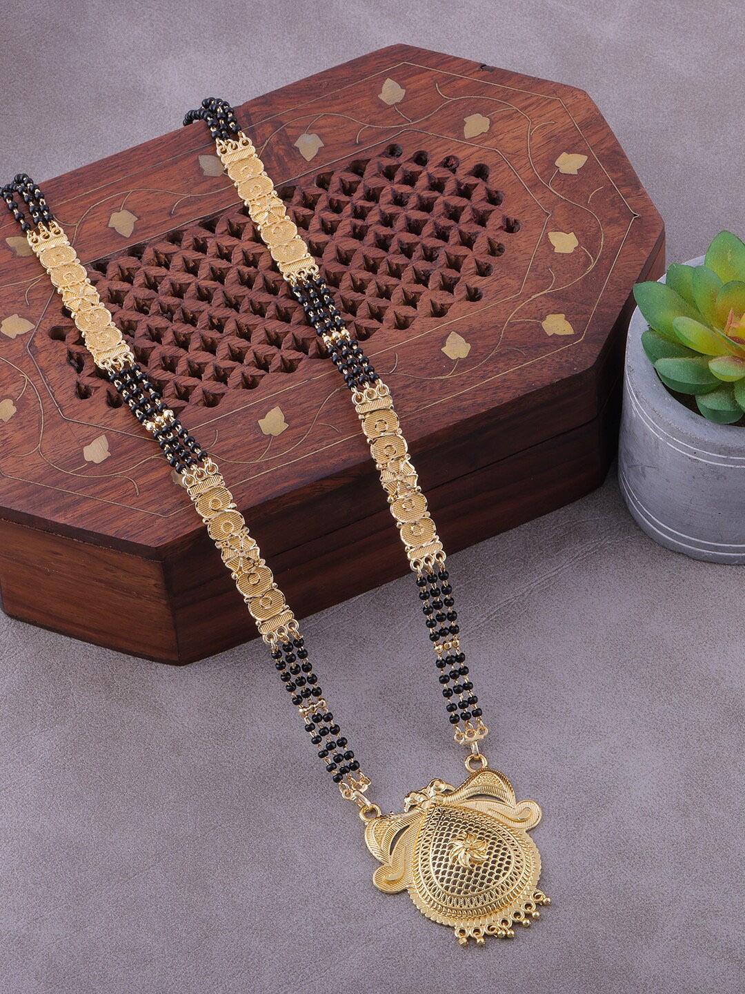 

Brandsoon Gold-Plated & Black Beaded Mangalsutra