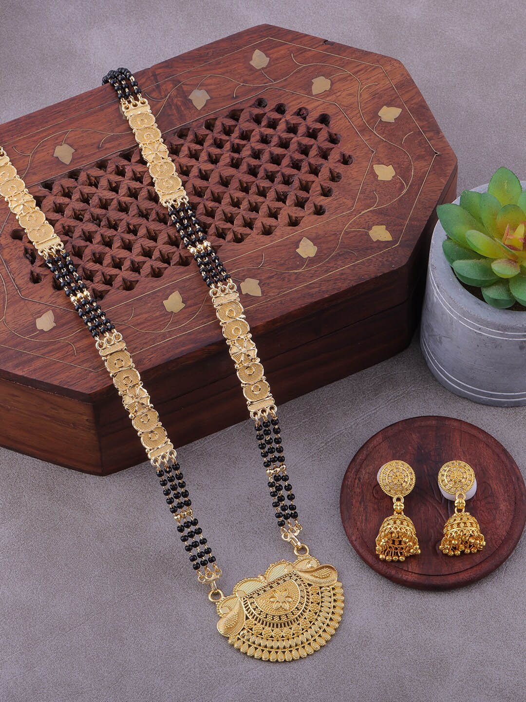 

Brandsoon Gold-Plated Long Mangalsutra & Earring Set