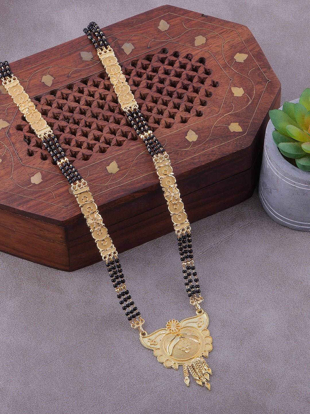 

Brandsoon Women Gold-Plated & Black Beaded Mangalsutra