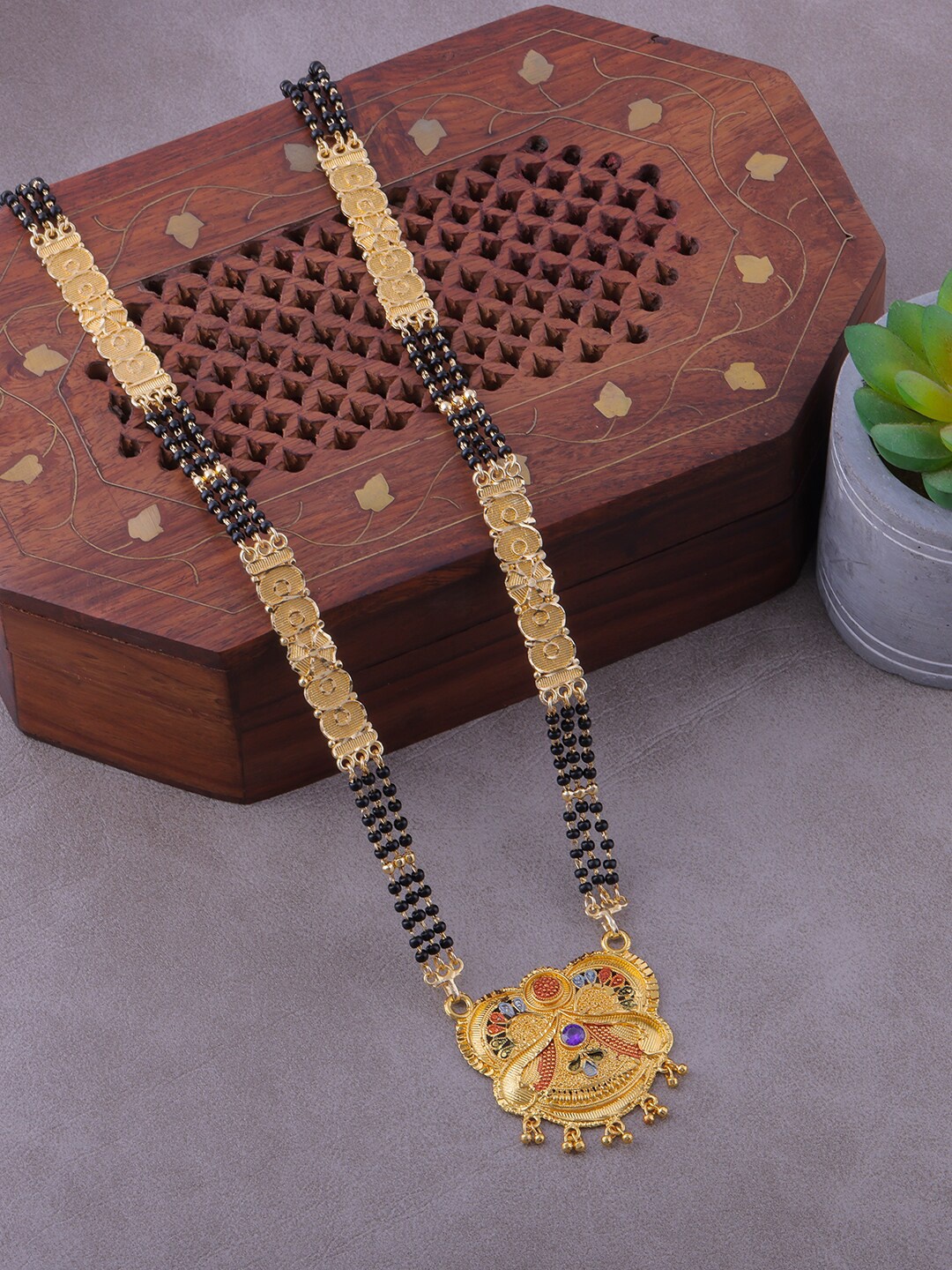 

Brandsoon Gold-Plated & Black Beaded Mangalsutra