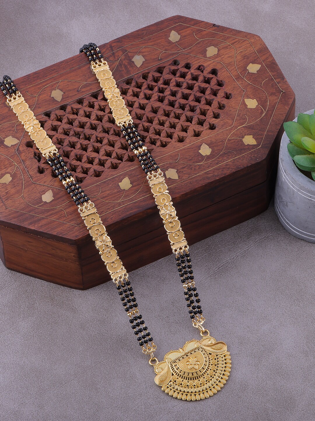 

Brandsoon Women Gold-Plated & Black Beaded Mangalsutra