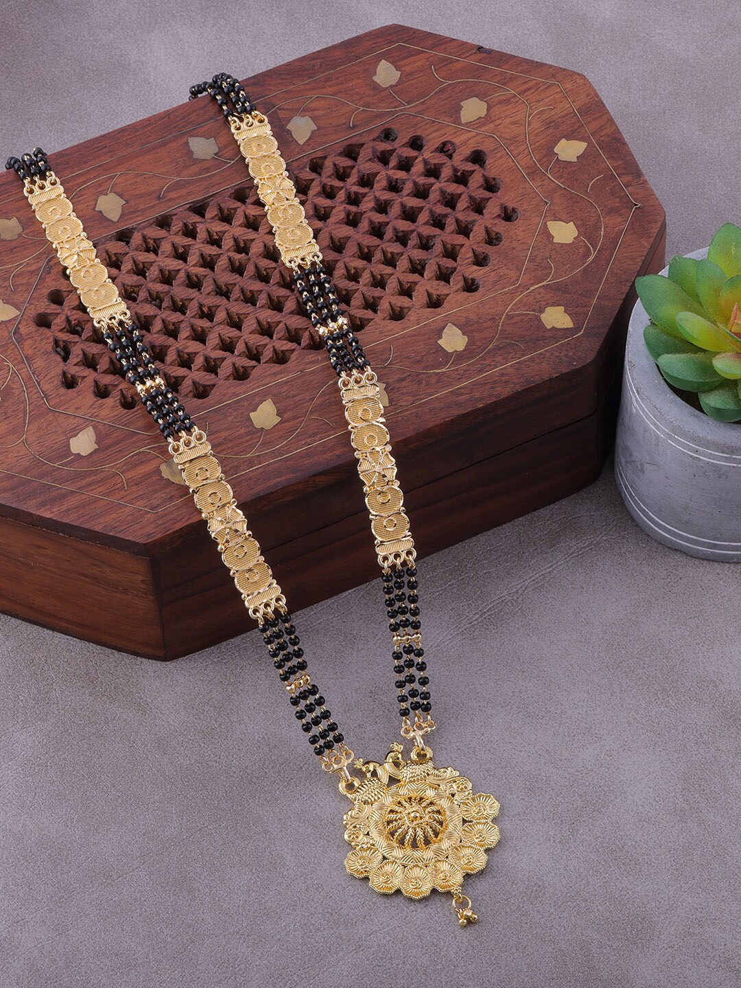 

Brandsoon Women Gold-Plated & Black Beaded Mangalsutra