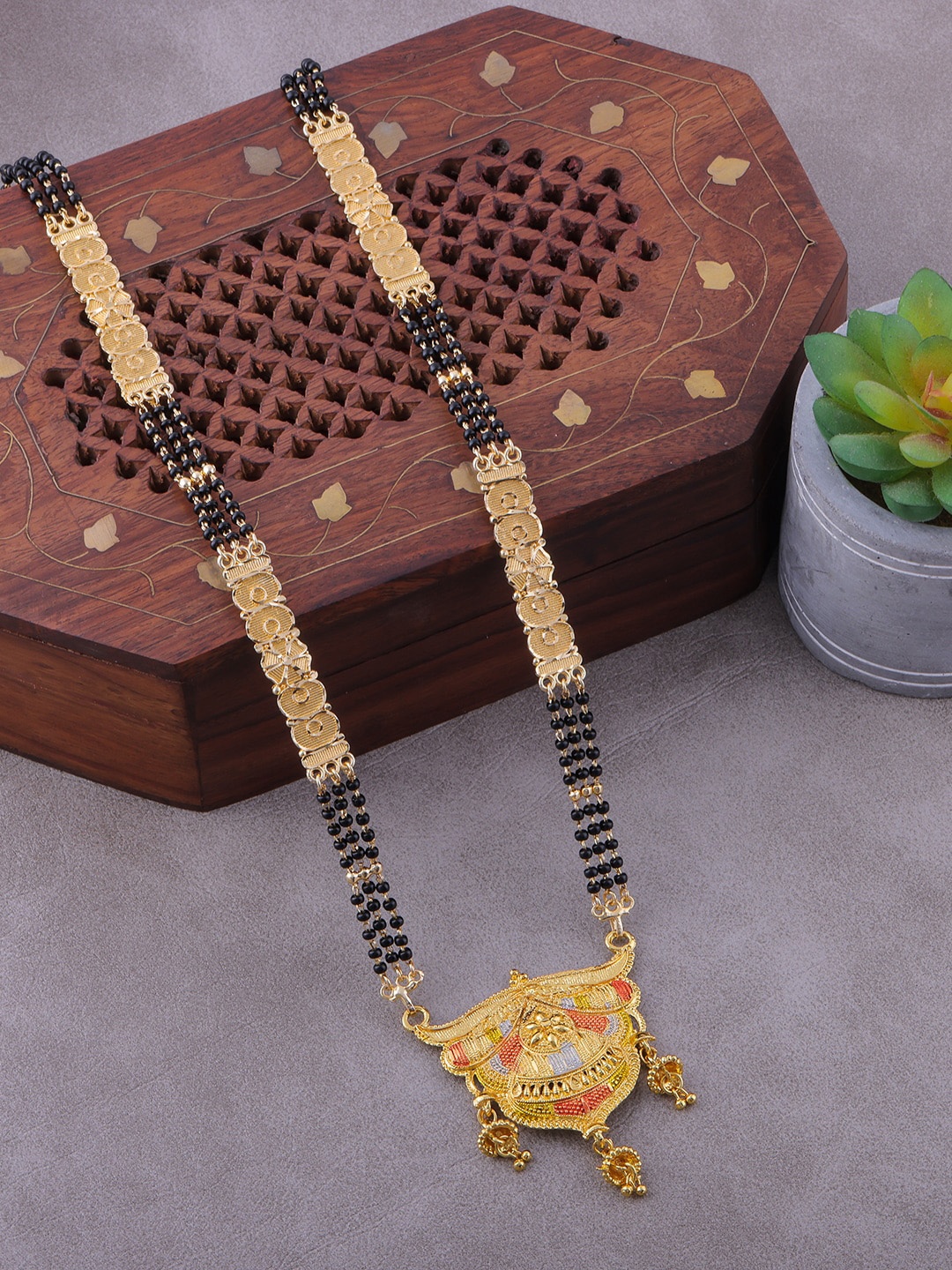 

Brandsoon Gold-Plated & Black Beaded Mangalsutra