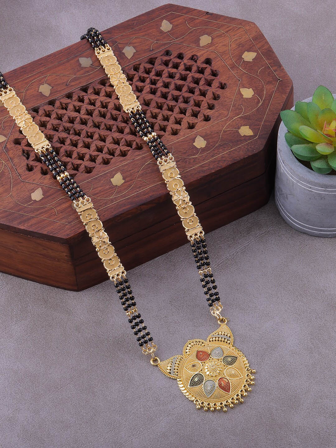 

Brandsoon Gold-Plated & Black Beaded Mangalsutra